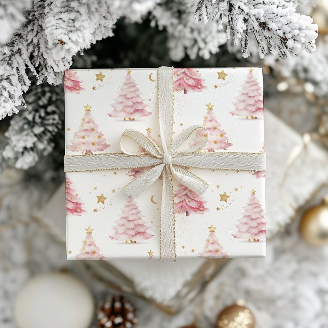 Pink Christmas Trees Wrapping Paper (Pink Christmas Trees Gift Wrap Paper )