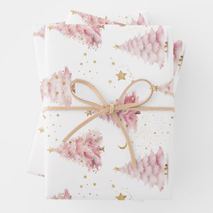 Pink Christmas Trees Wrapping Paper Sheet