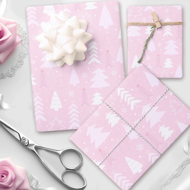 Pink Christmas trees Xmas wrapping paper sheets (Pink Christmas trees Xmas wrapping paper sheets)