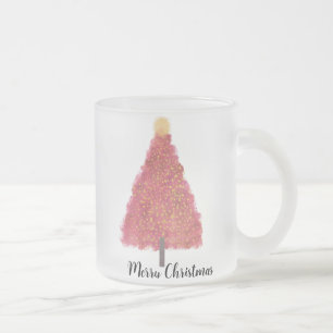 Pink christmas treewith glitter  frosted glass coffee mug