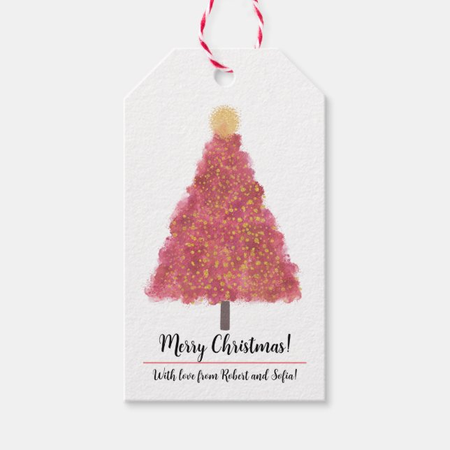 Pink christmas treewith glitter gift tags (Front)