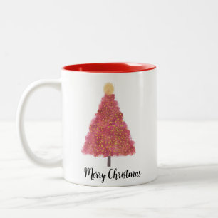 Pink christmas treewith glitter   Two-Tone coffee mug
