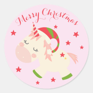 Pink Christmas Unicorn Holiday Personalised Classic Round Sticker