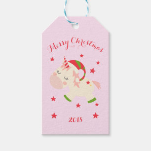 Pink Christmas Unicorn Holiday Personalised Gift Tags