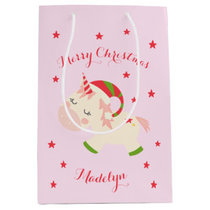 Pink Christmas Unicorn Holiday Personalised Medium Gift Bag