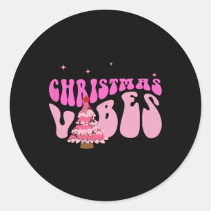 Pink Christmas Vibes Christmas Xmas Pyjamas Classic Round Sticker