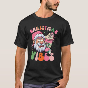 Pink Christmas Vibes Santa Face Coffee Iced Latte T-Shirt