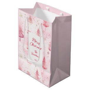 Pink Christmas Vintage Pine Trees Gift Bag