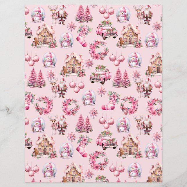 Pink Christmas Vintage Scrapbook Paper (Front)