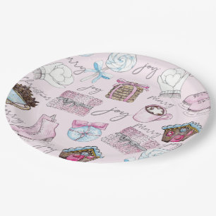 Pink Christmas Watercolor elements Paper Plate