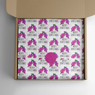 Pink Christmas Watercolor Holly Tissue Paper