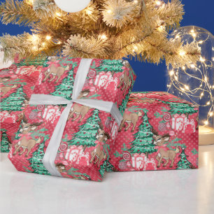Pink Christmas watercolor reindeer wrap Wrapping Paper