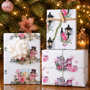 Pink Christmas Watercolor Wrapping Paper Sheet