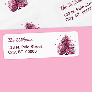 Pink Christmas Whimsical Tree Return Address