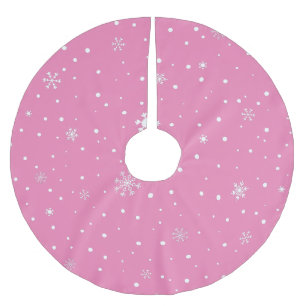 Pink Christmas White Snowflakes & Polka Dots Brushed Polyester Tree Skirt