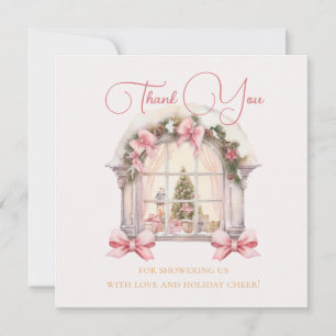 Pink Christmas Window Baby Shower Watercolor Thank You Card
