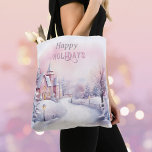 Pink Christmas Winter Snow Landscape Church Trees Tote Bag<br><div class="desc">Pink Christmas Winter Snow Landscape Church Trees Tote Bag.</div>