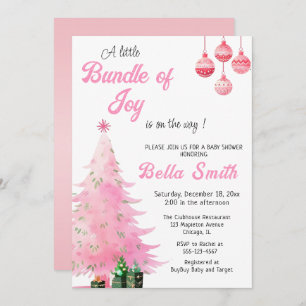 Pink Christmas Winter Tree Baby Shower Invitation