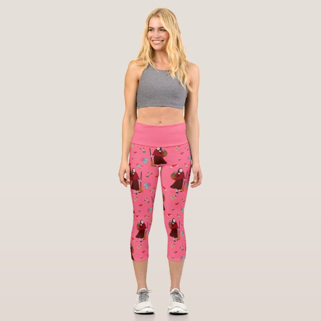 pink christmas witch befana gothmas  capri leggings (Front)
