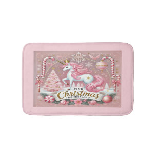 Pink Christmas Wonderland Unicorn Bath Mat