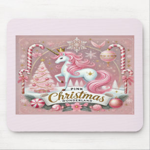 Pink Christmas Wonderland Unicorn Mouse Mat