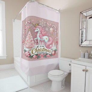 Pink Christmas Wonderland Unicorn Shower Curtain