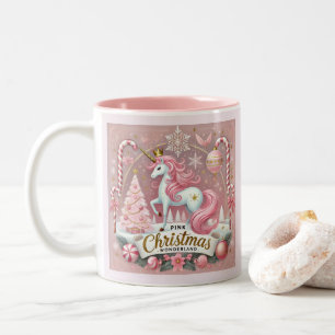 Pink Christmas Wonderland Unicorn Two-Tone Coffee Mug