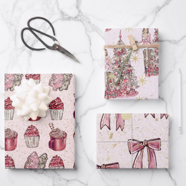 Pink Christmas Wrapping Paper Sheet (Front)