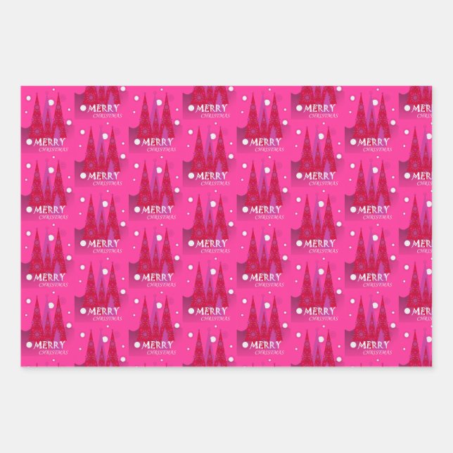 Pink Christmas Wrapping Paper Sheet (Front)