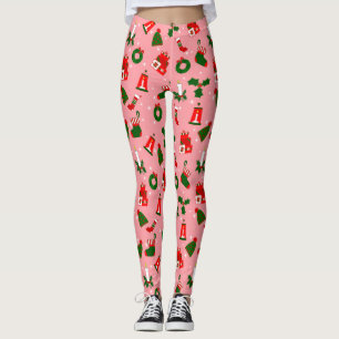 pink christmas wreath holly leggings