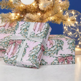 Pink Christmas Wreath Wrapping Paper