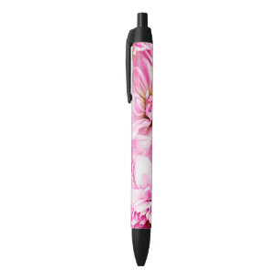 Pink Chrysanthemum Flower Black Ink Pen