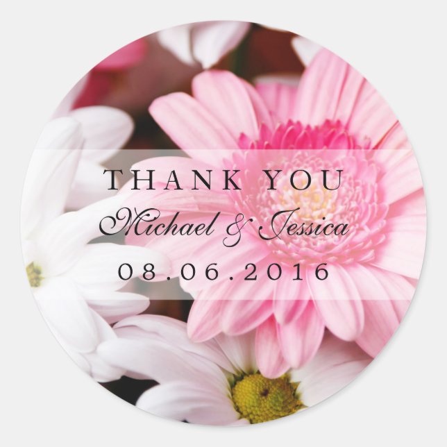 Pink Chrysanthemum Flower Thank You Label Stickers (Front)