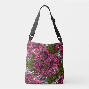 Pink chrysanthemum flowers crossbody bag