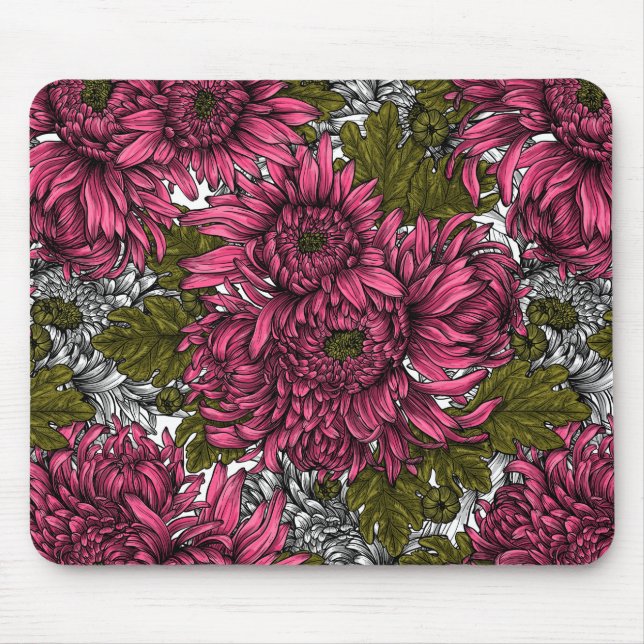 Pink chrysanthemum flowers mouse mat (Front)