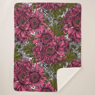 Pink chrysanthemum flowers sherpa blanket