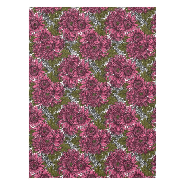 Pink chrysanthemum flowers tablecloth (Front)