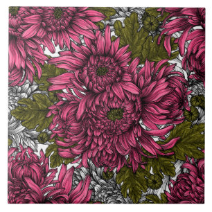 Pink chrysanthemum flowers tile