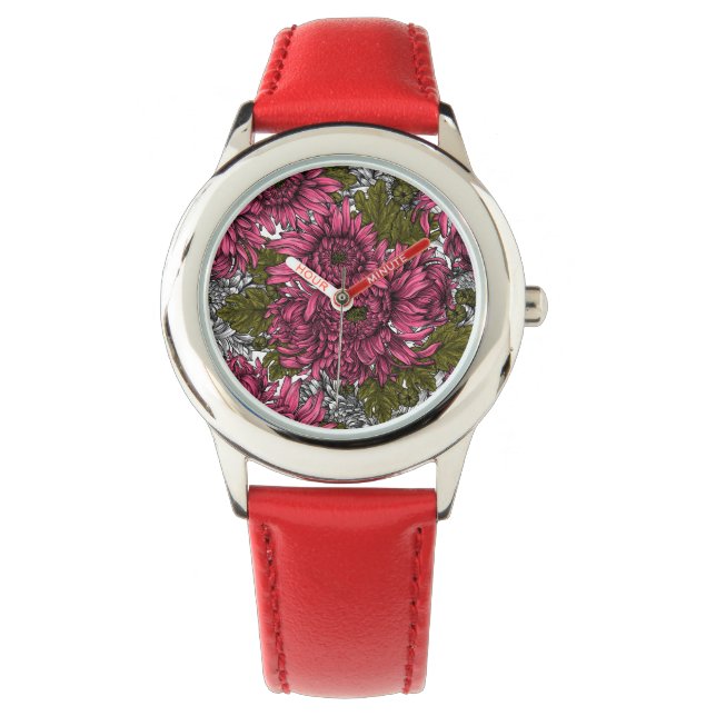 Pink chrysanthemum flowers watch (Front)