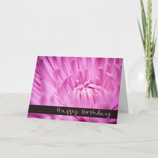 Pink Chrysanthemum Happy Birthday Card (Front)