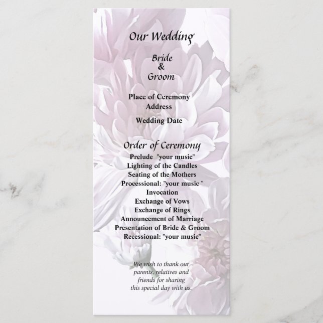 Pink Chrysanthemum Heart Programme (Front)