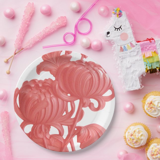 Pink Chrysanthemum Paper Plate (Party)