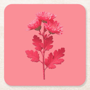 Pink Chrysanthemum Square Paper Coaster
