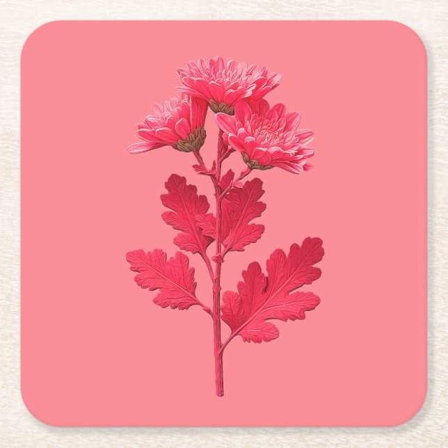 Pink Chrysanthemum  Square Paper Coaster (Front)
