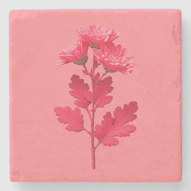 Pink Chrysanthemum  Stone Coaster (Front)
