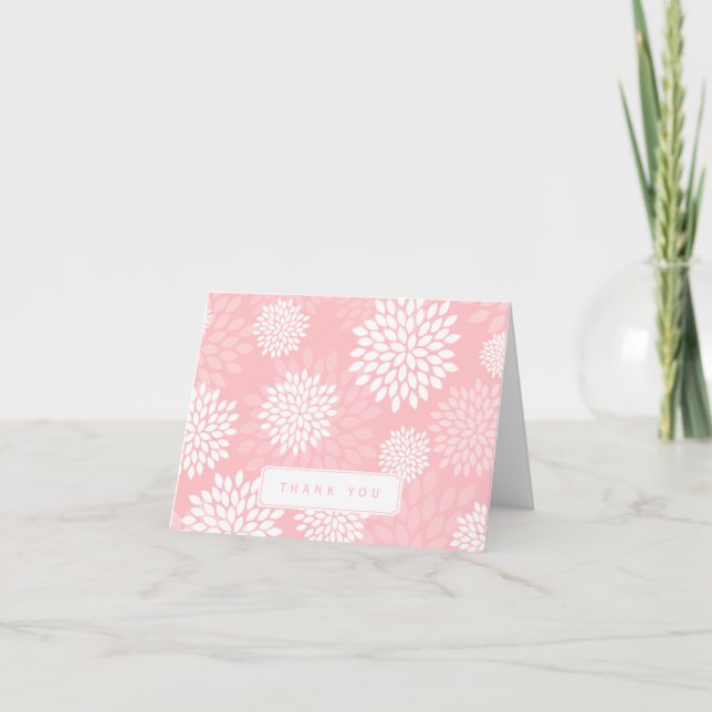 Pink Chrysanthemums Floral Pattern Thank You Card (Front)