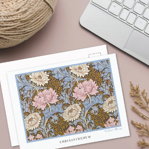 Pink Chrysanthemums Floral William Morris Postcard