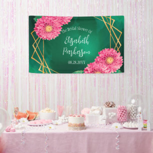 Pink Chrysanthemums Gold Geometric Bridal Shower Banner