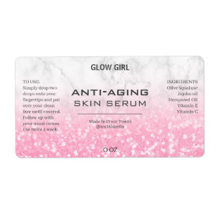 Pink Chunky Glitter And Marble Serum Labels