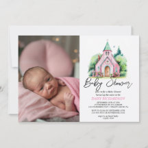 Pink church floral watercolor baby shower